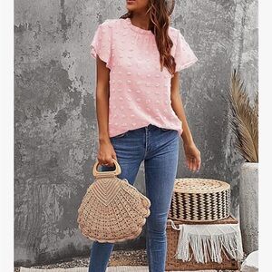 Pink Textured Short Sleeve Top